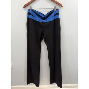 Alo Yoga Women's Large Black Blue Waistband Soft Stretch Yoga Pants Leggings
